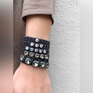 La Hola Swarovski Crystal Braided Leather Cuff Bracelet